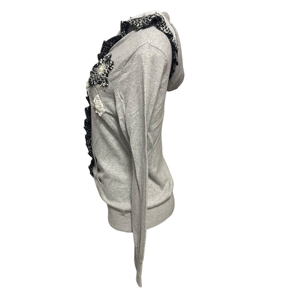 Large Charlotte Womens Gray Cardigan Sweater Hooded Cotton Rosettes - Picture 9 of 12